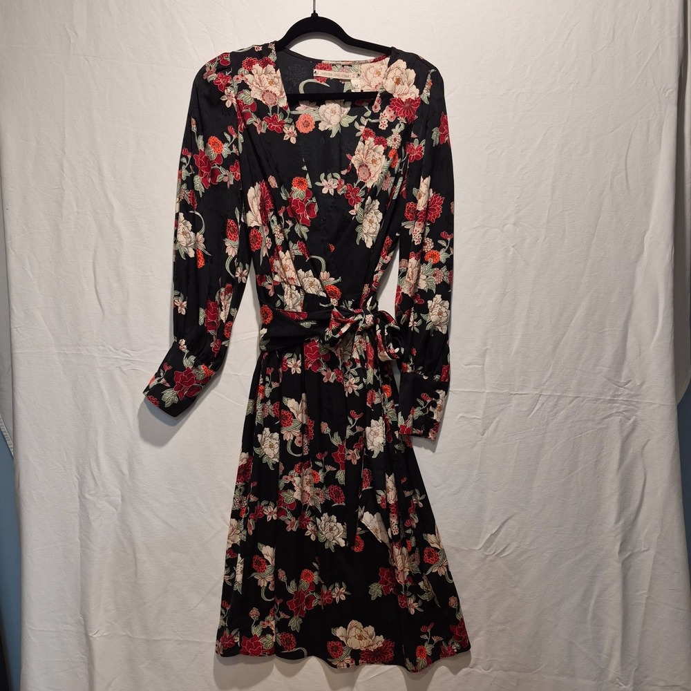 Chelsea & Violet Midi Dress Med Vintage-Inspired Romantic Mock Wrap Boho Chic